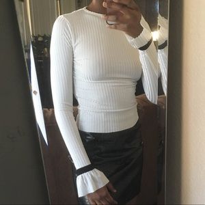 NEW Black & White Ribbed Bell Sleeve Top